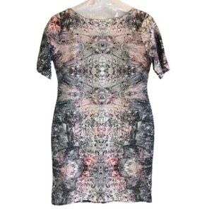 Joanna Hope Dress Abstract Floral Pattern Bodycon Short Sleeve Size 14